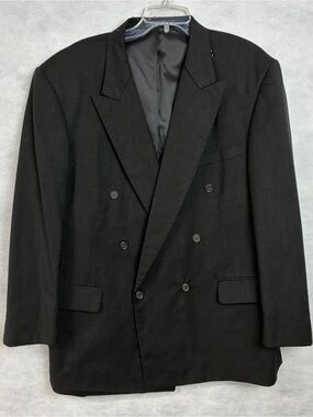 Joseph Feiss 48R 44x28.5 Black 100% Wool Mens Jacket Pants Suit Needs Repair